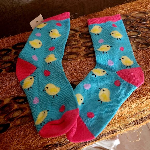J28  Vivid Cool Chick & Egg socks - Nwot no tags - 10" long x 2.5" at cuff - Picture 3 of 3